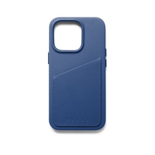 Mujjo Full Leather Wallet Case for iPhone 14 Pro - Blue