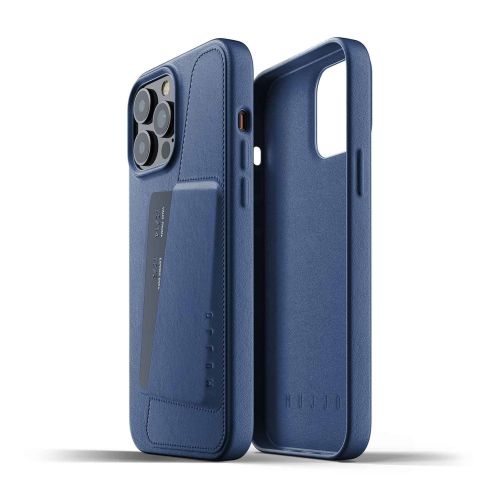 Mujjo Full Leather Wallet Case for iPhone 13 Pro Max - Blue