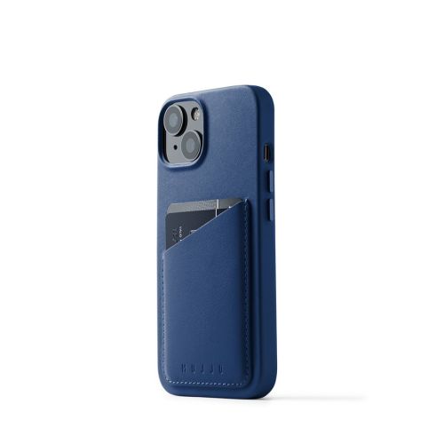 Mujjo Full Leather Wallet Case for iPhone 14 - Blue